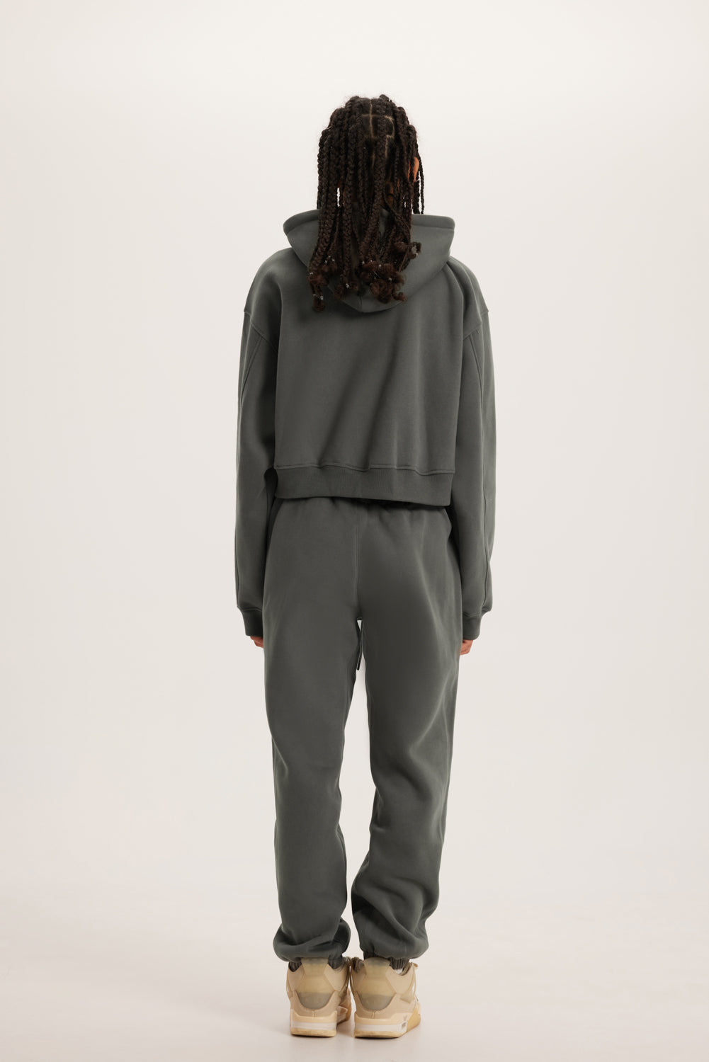 345GSM Women’s Heavyweight Cropped Fleece Hoodie Taupe