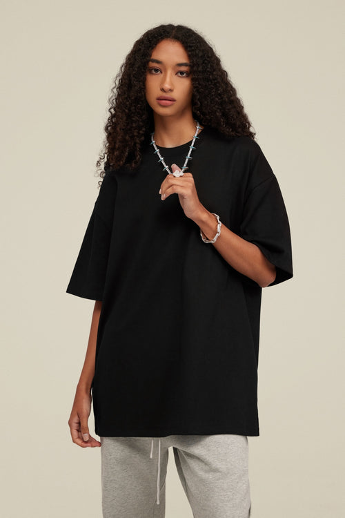 425GSM Women’s Heavyweight Drop-Shoulder T-Shirt Black