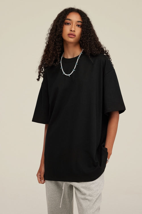 425GSM Women’s Heavyweight Drop-Shoulder T-Shirt Black
